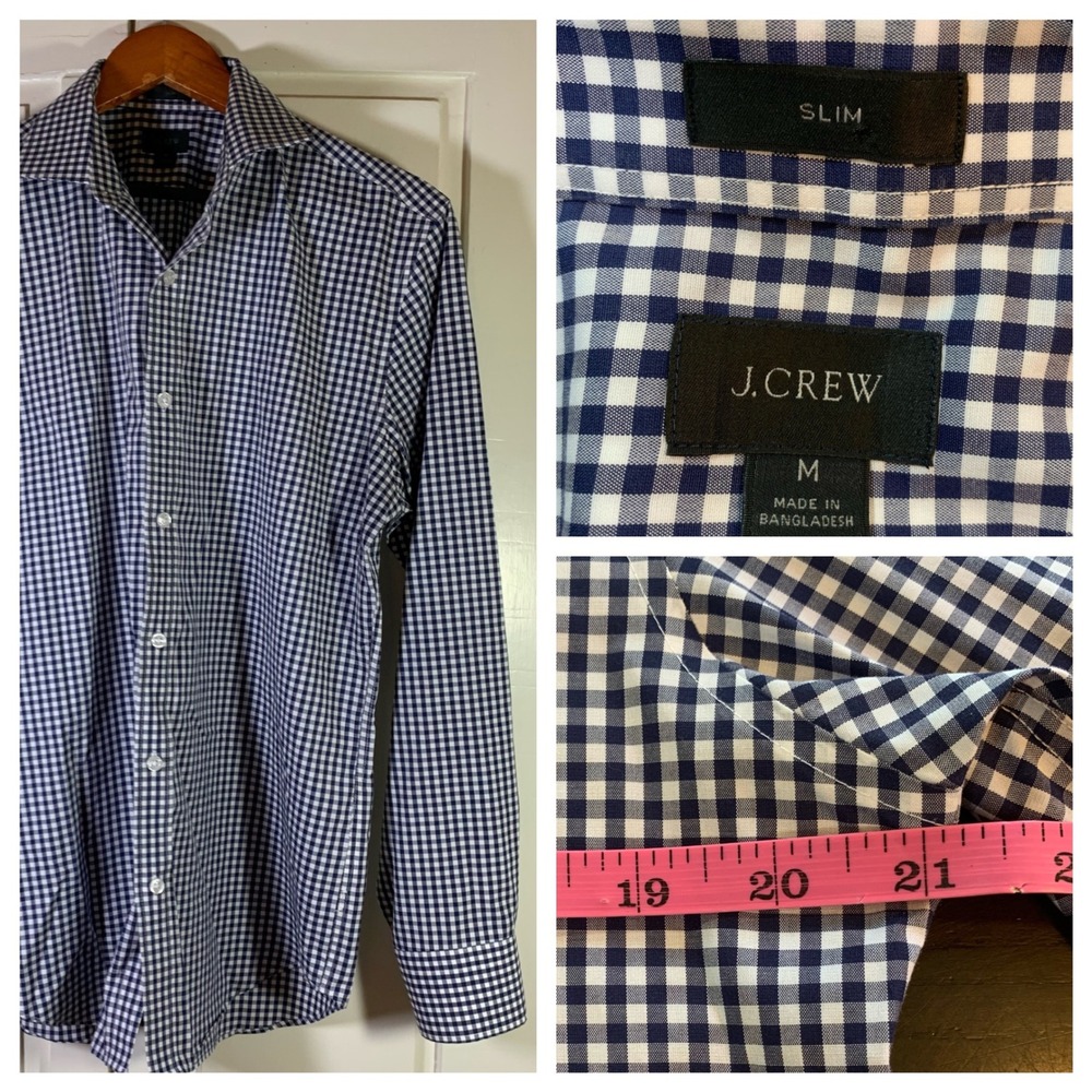 J. Crew Slim Fit Button Down Shirt Mens‎ Medium Gingham Check Long Sleeve Preppy